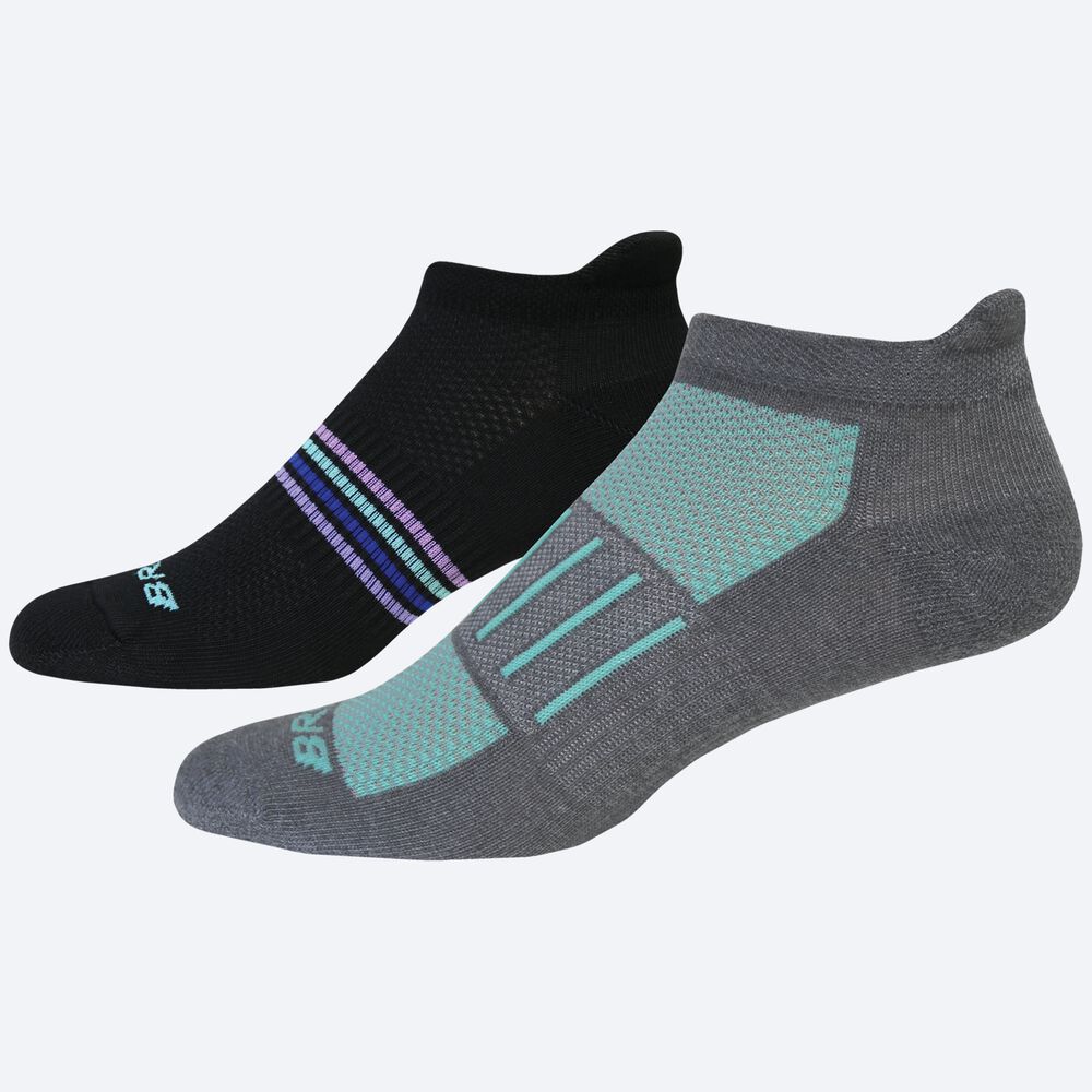 Calcetines Brooks Ghost Midweight 2-Pack Mujer Gris/Verde Menta Negras/Verde Menta | CR15463