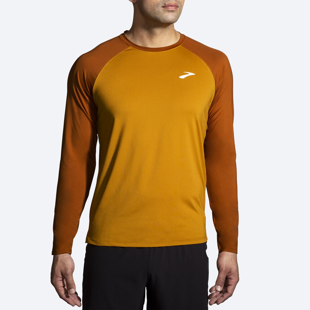 Camiseta Brooks Atmosphere Long Sleeve 2.0 Hombre Amarillo/Marrones | CR43627