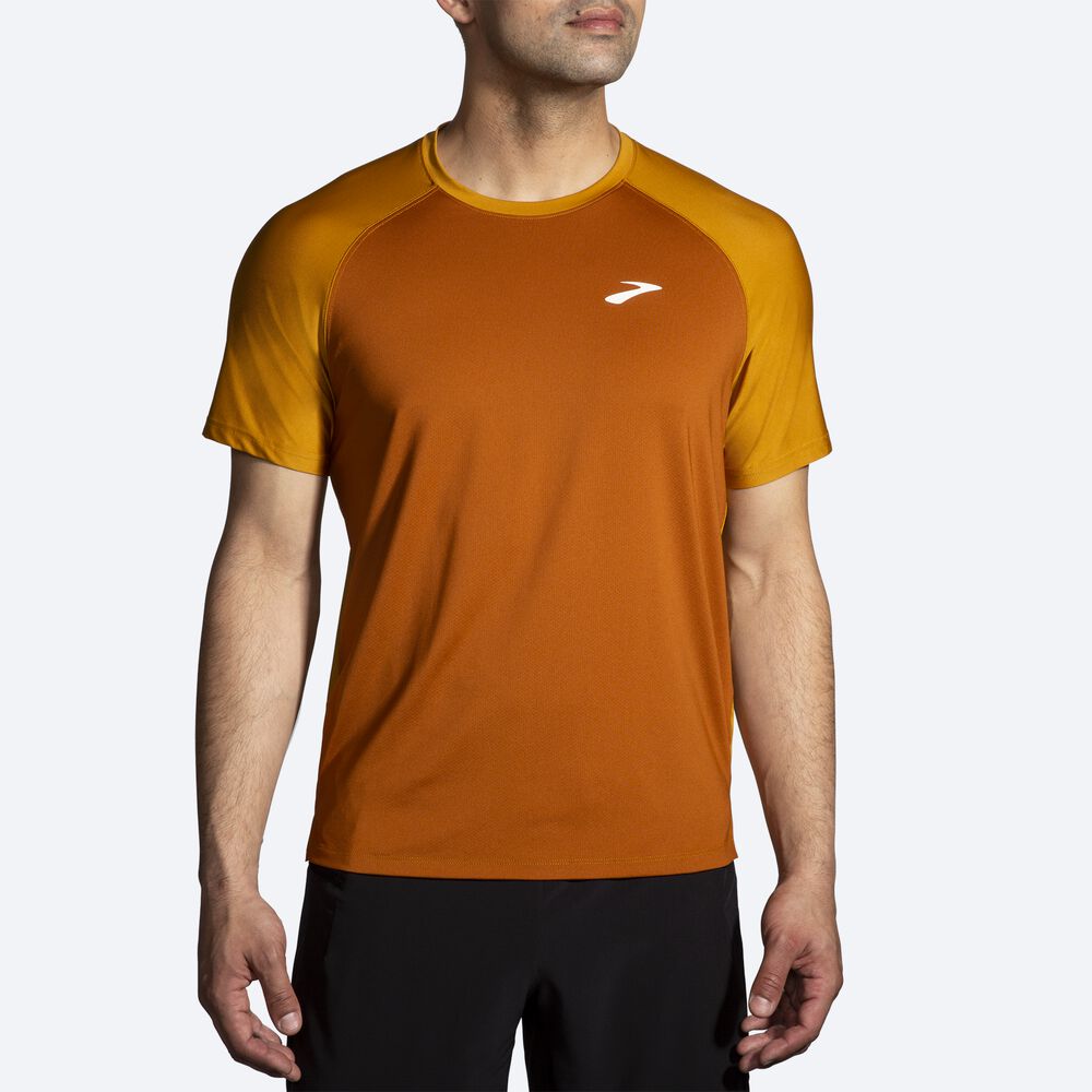 Camiseta Brooks Atmosphere Short Sleeve 2.0 Hombre Marrones/Amarillo | CR63540