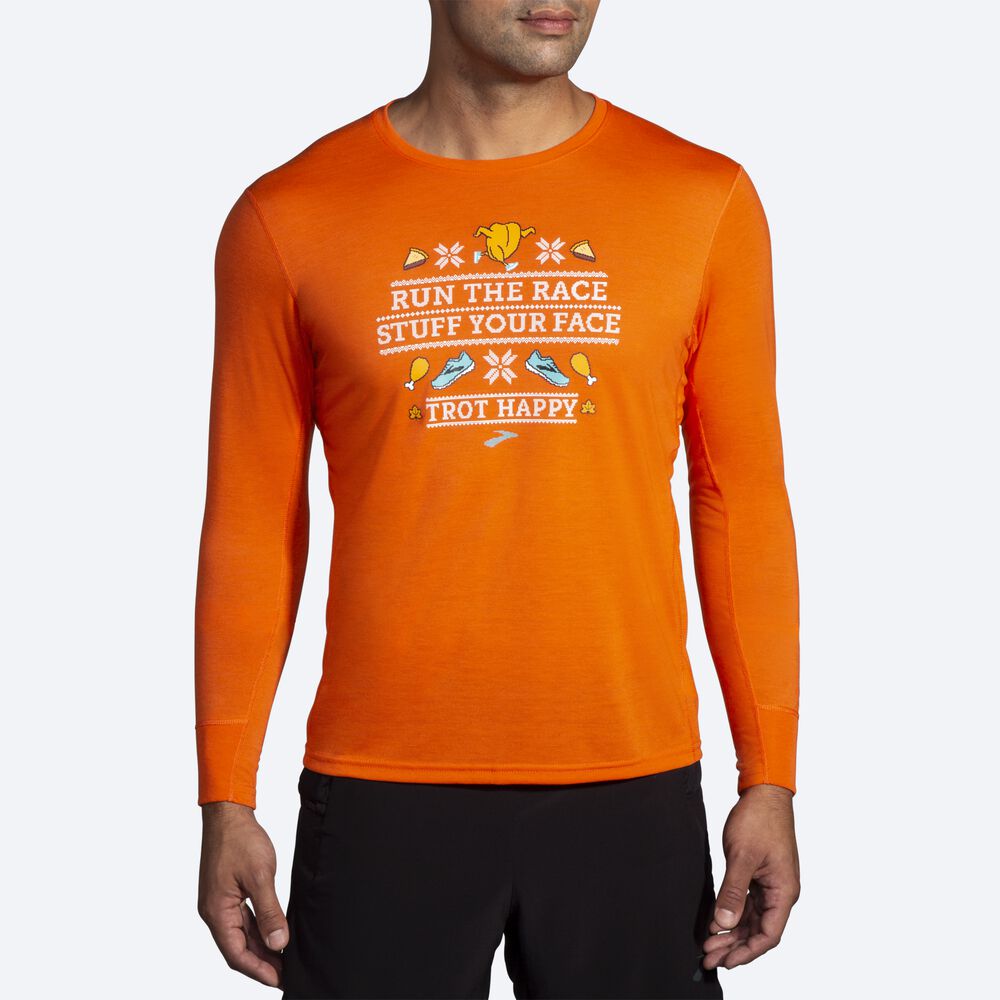 Camiseta Brooks Distance Estampadas Long Sleeve Hombre Naranjas | CR08357