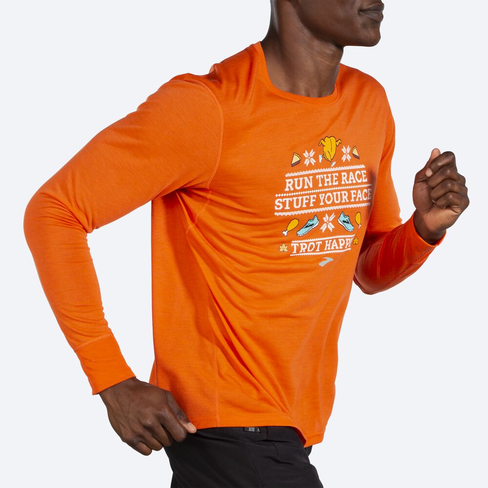 Camiseta Brooks Distance Estampadas Long Sleeve Hombre Naranjas | CR08357