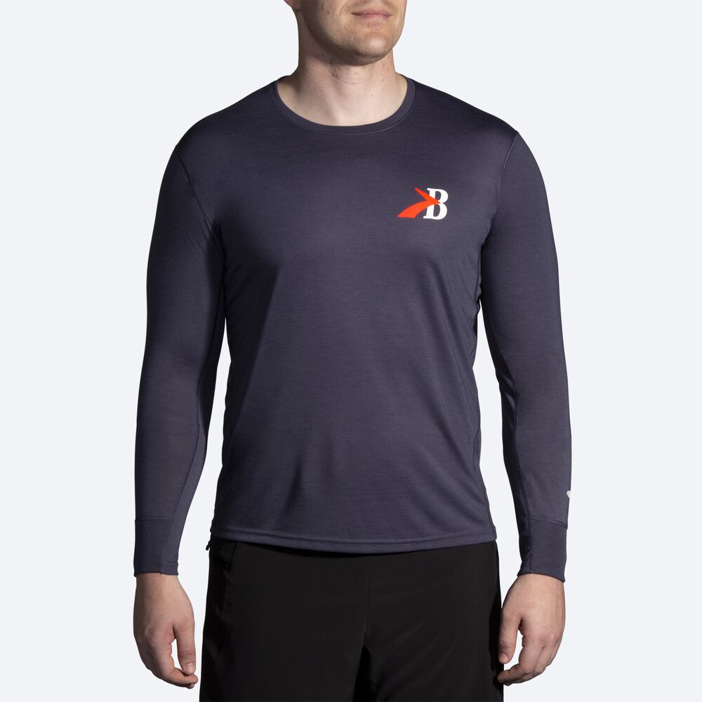 Camiseta Brooks Distance Estampadas Long Sleeve Hombre Azul Marino | CR08562