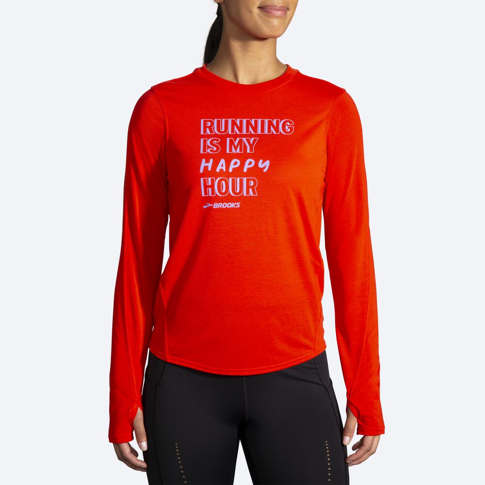 Camiseta Brooks Distance Estampadas Long Sleeve Mujer Rojas | CR16378