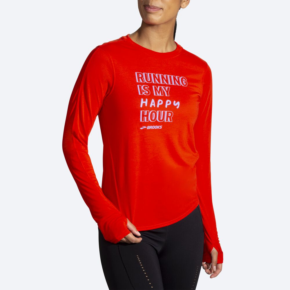 Camiseta Brooks Distance Estampadas Long Sleeve Mujer Rojas | CR16378