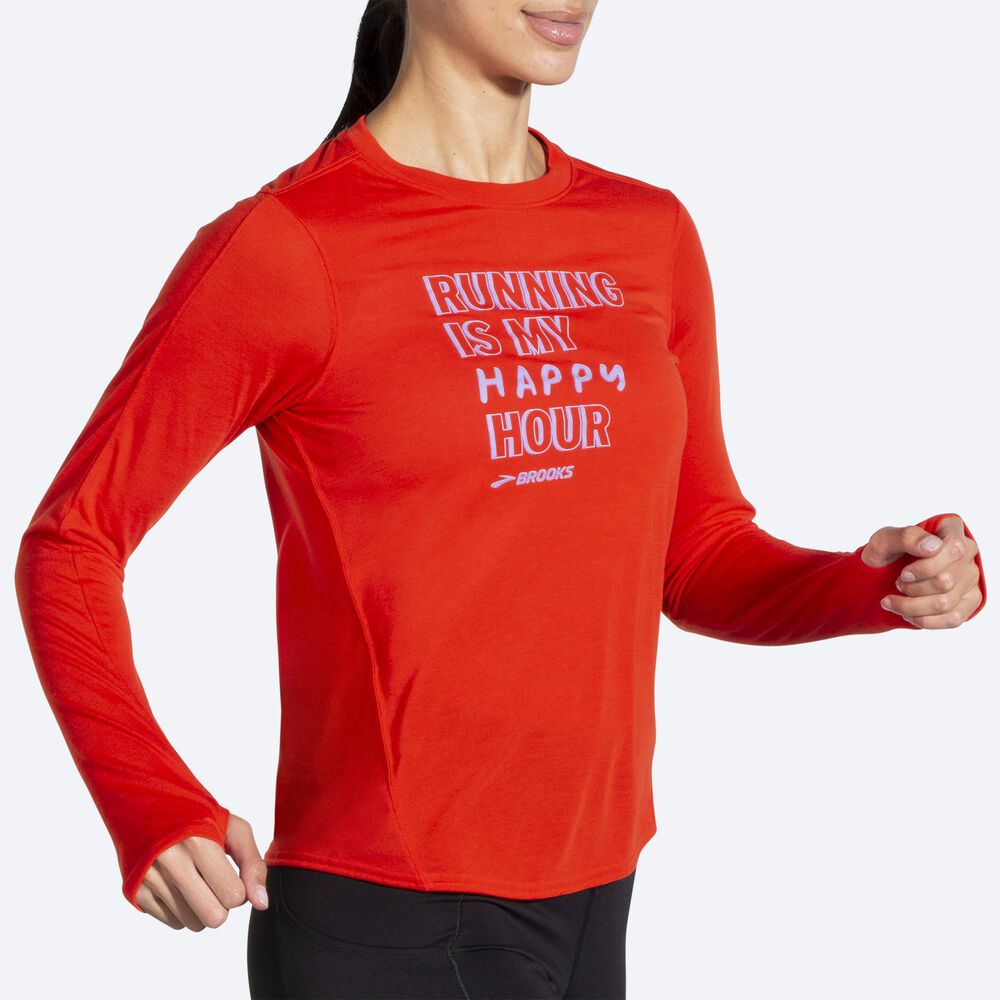 Camiseta Brooks Distance Estampadas Long Sleeve Mujer Rojas | CR16378