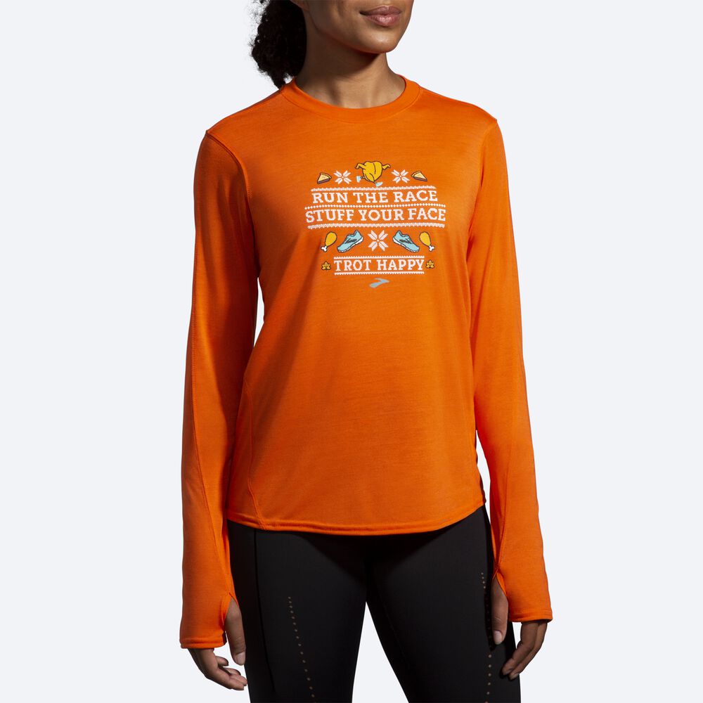 Camiseta Brooks Distance Estampadas Long Sleeve Mujer Naranjas | CR35827