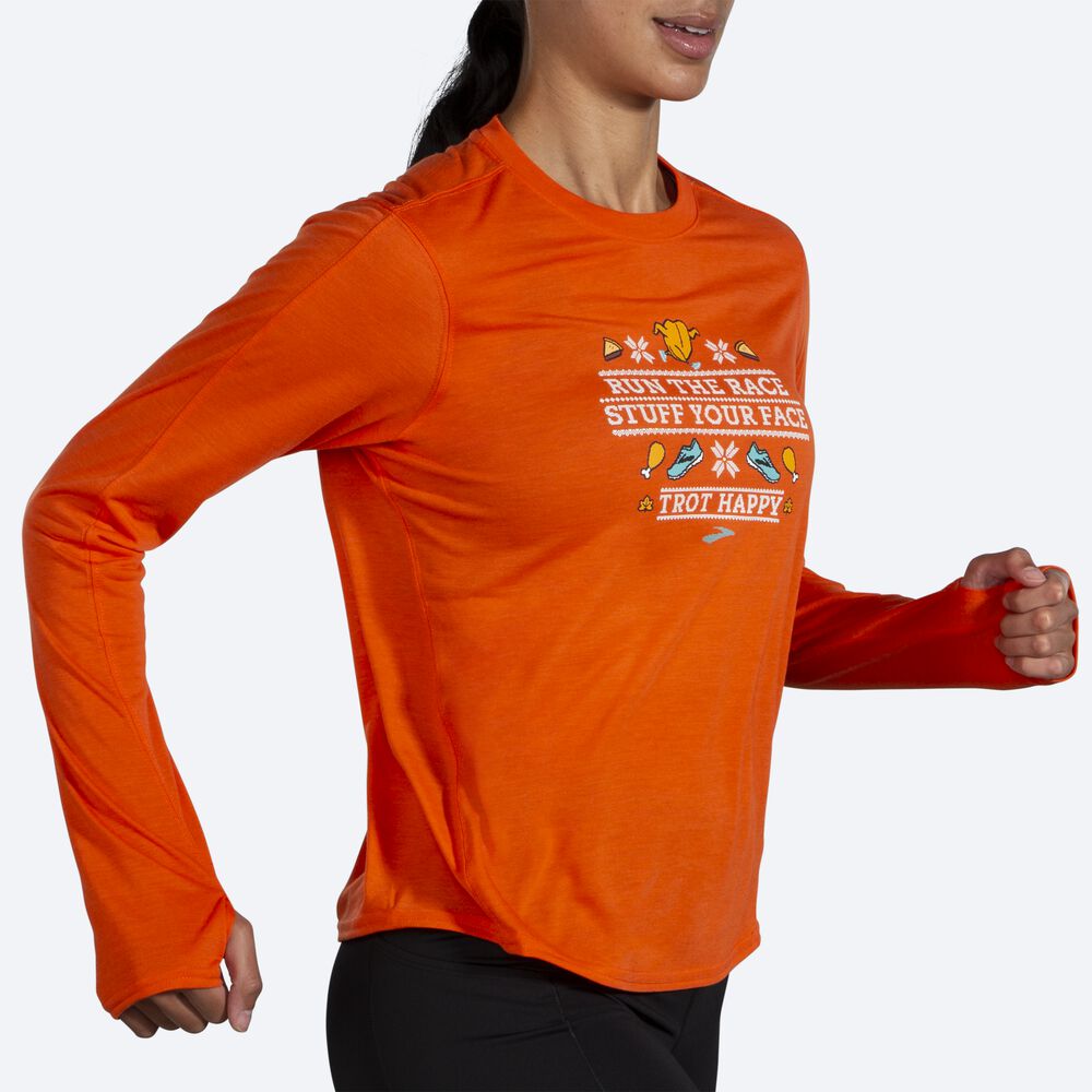 Camiseta Brooks Distance Estampadas Long Sleeve Mujer Naranjas | CR35827