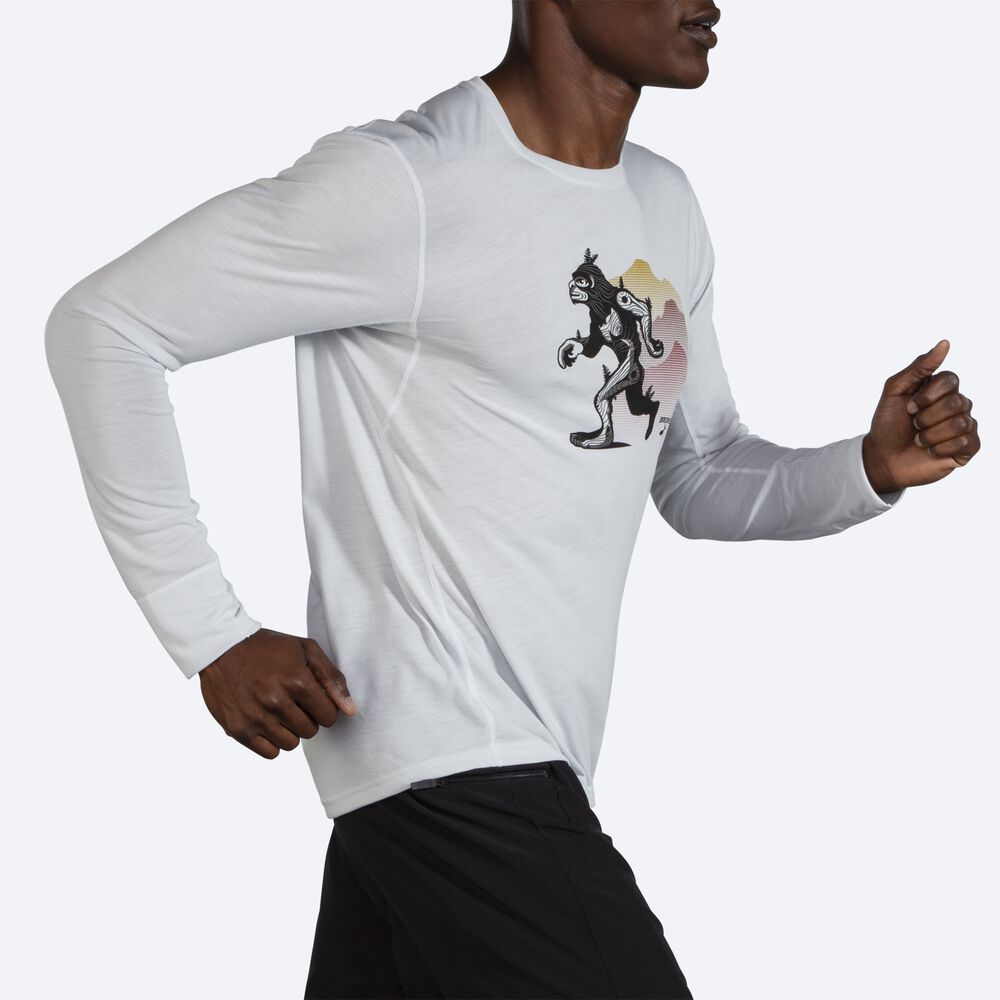 Camiseta Brooks Distance Estampadas Long Sleeve Hombre Blancas | CR40782