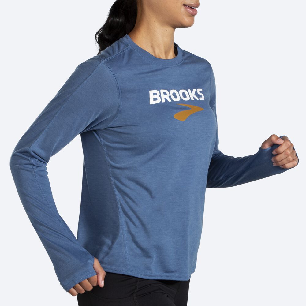 Camiseta Brooks Distance Estampadas Long Sleeve Mujer Azules Gris | CR49728