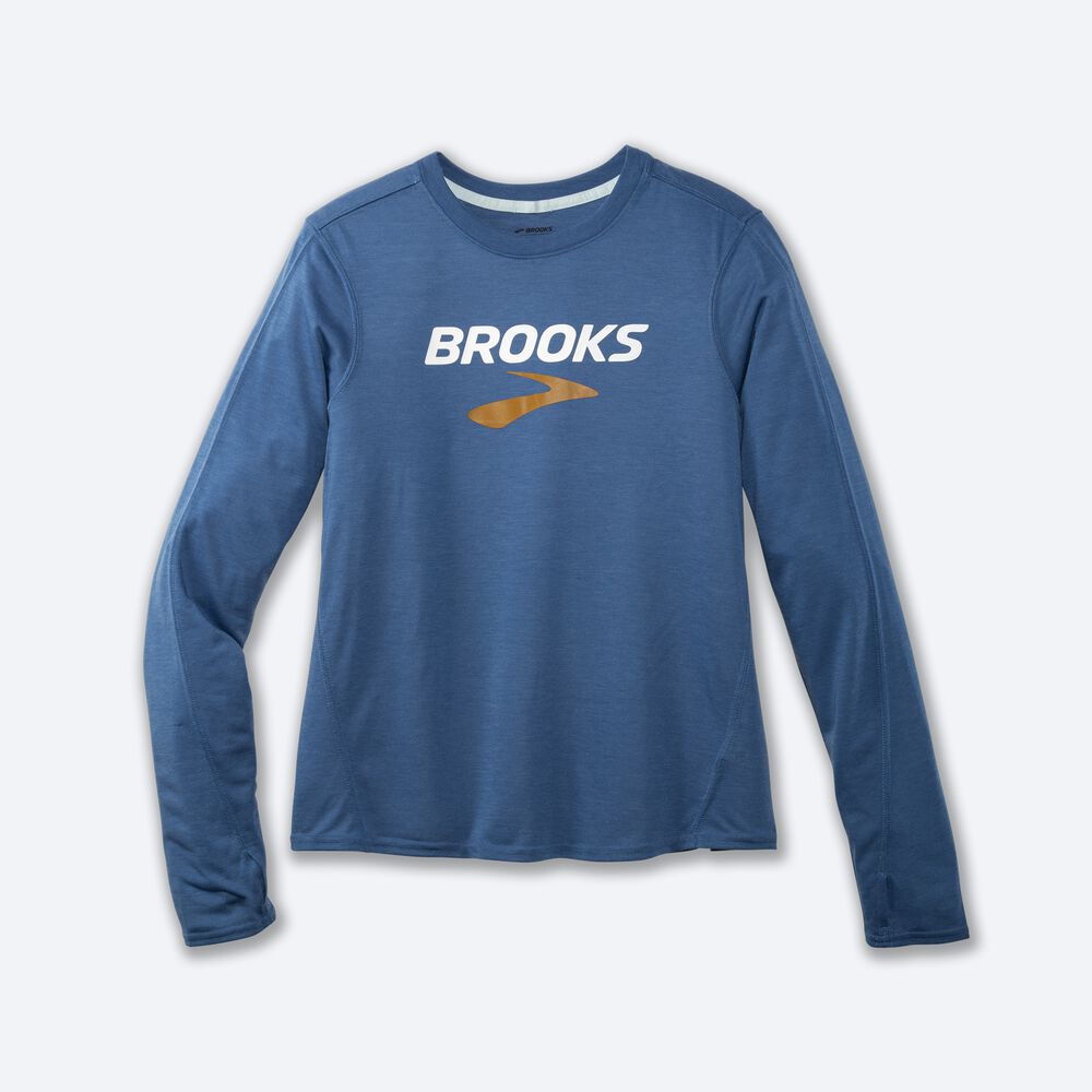 Camiseta Brooks Distance Estampadas Long Sleeve Mujer Azules Gris | CR49728