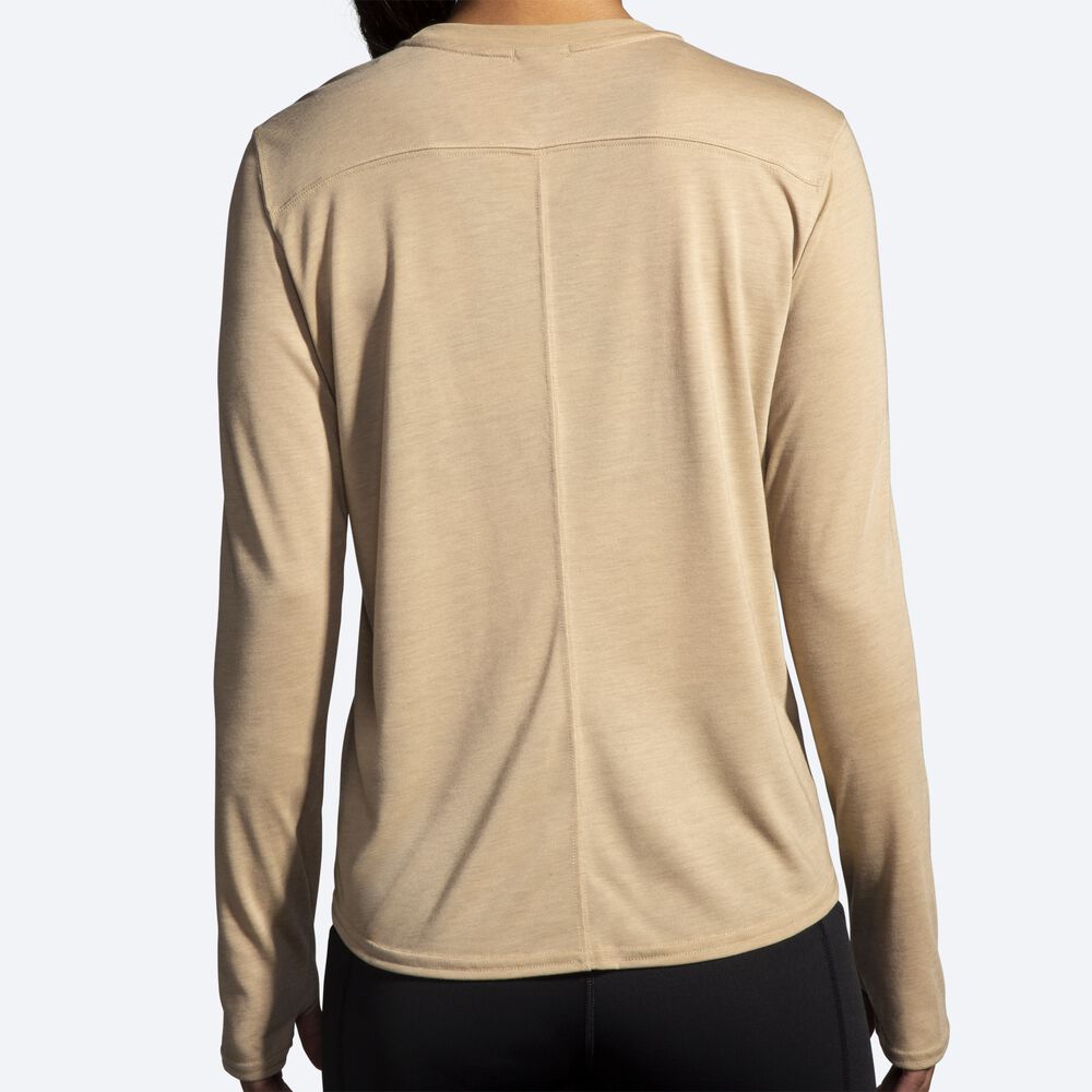 Camiseta Brooks Distance Estampadas Long Sleeve Mujer Beige | CR71298