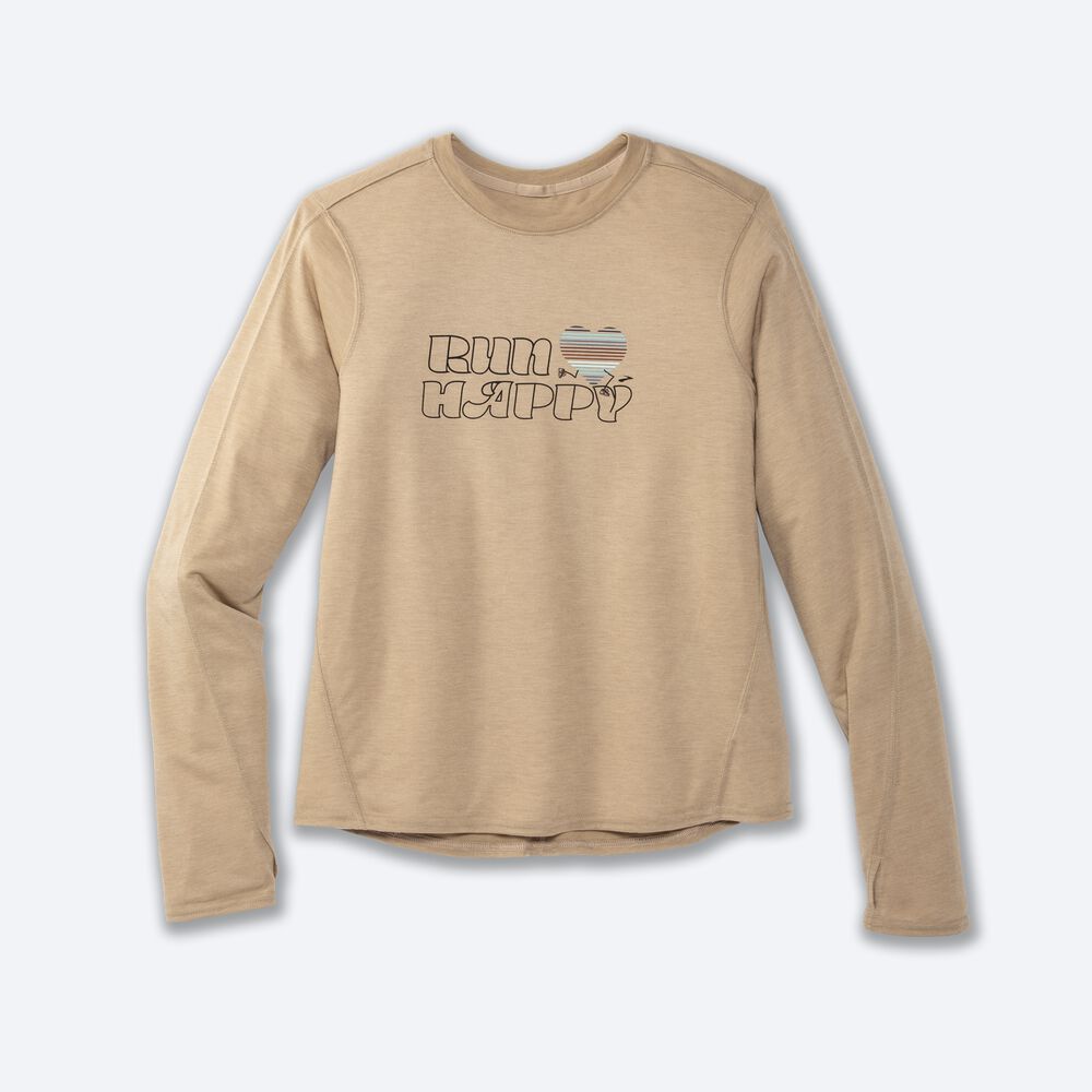 Camiseta Brooks Distance Estampadas Long Sleeve Mujer Beige | CR71298