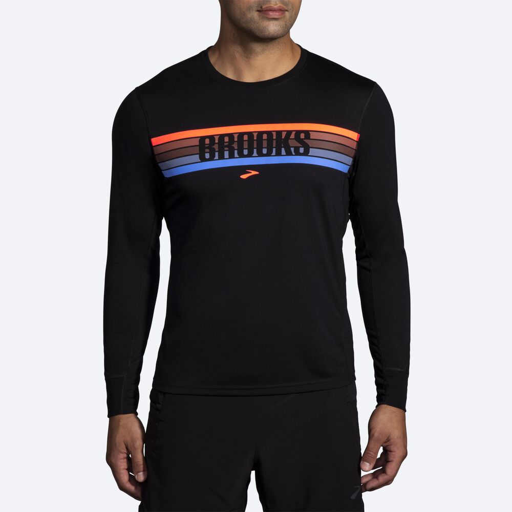 Camiseta Brooks Distance Estampadas Long Sleeve Hombre Negras/Rayadas | CR87609