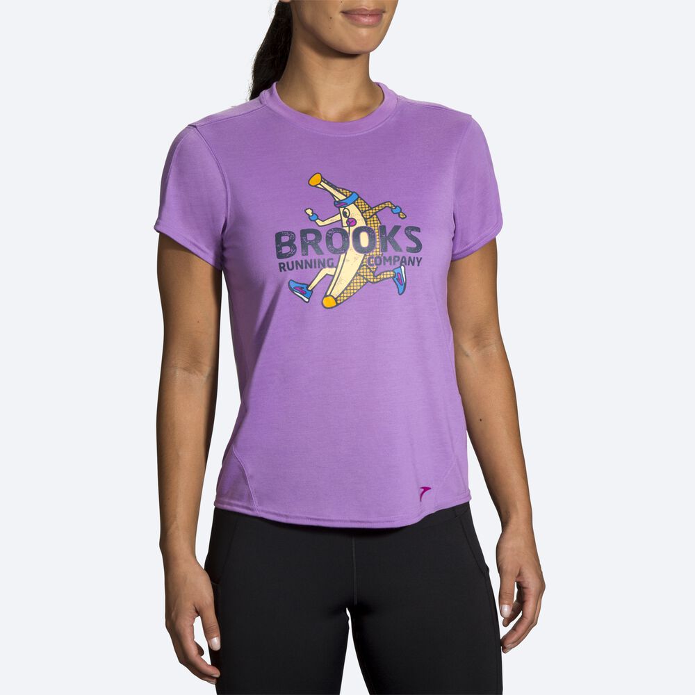 Camiseta Brooks Distance Estampadas Short Sleeve Mujer Moradas | CR01726