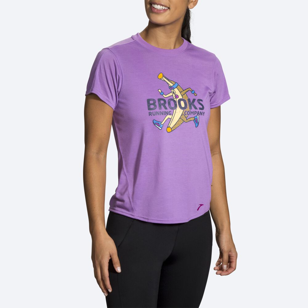 Camiseta Brooks Distance Estampadas Short Sleeve Mujer Moradas | CR01726