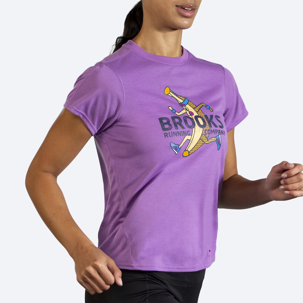 Camiseta Brooks Distance Estampadas Short Sleeve Mujer Moradas | CR01726