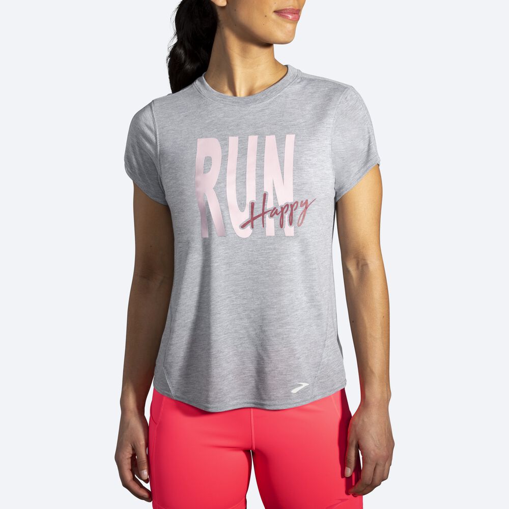 Camiseta Brooks Distance Estampadas Short Sleeve Mujer Gris | CR02758