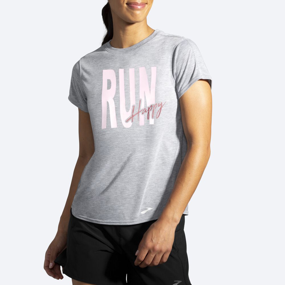 Camiseta Brooks Distance Estampadas Short Sleeve Mujer Gris | CR02758