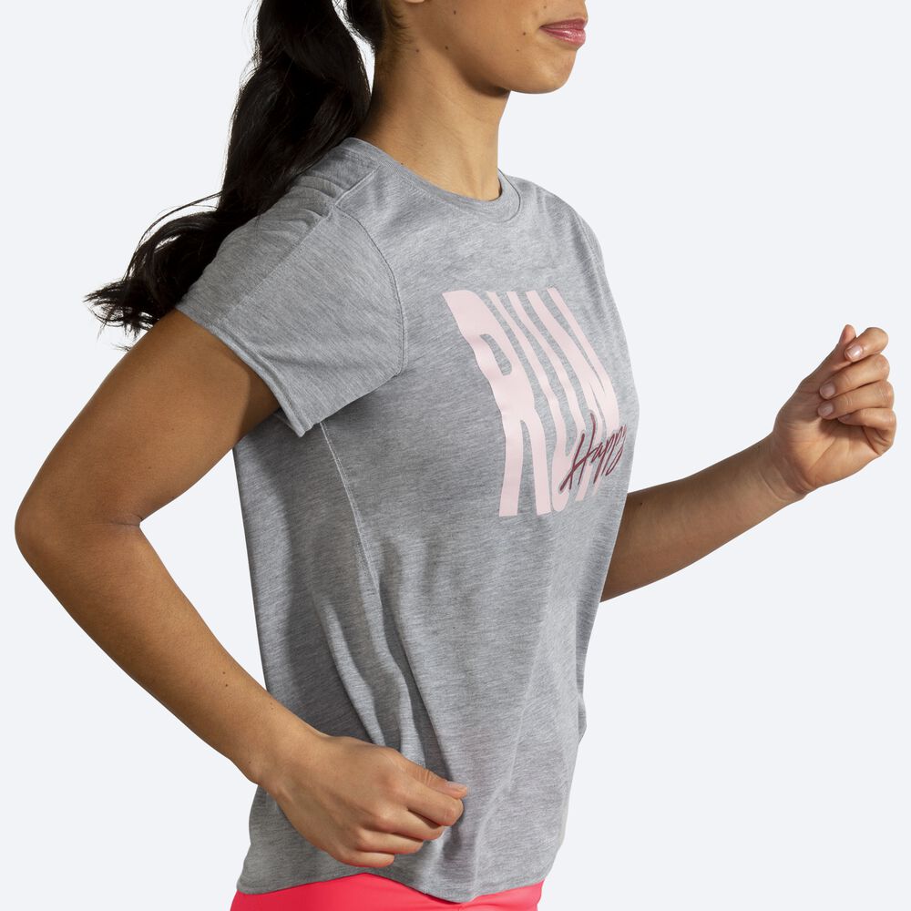 Camiseta Brooks Distance Estampadas Short Sleeve Mujer Gris | CR02758