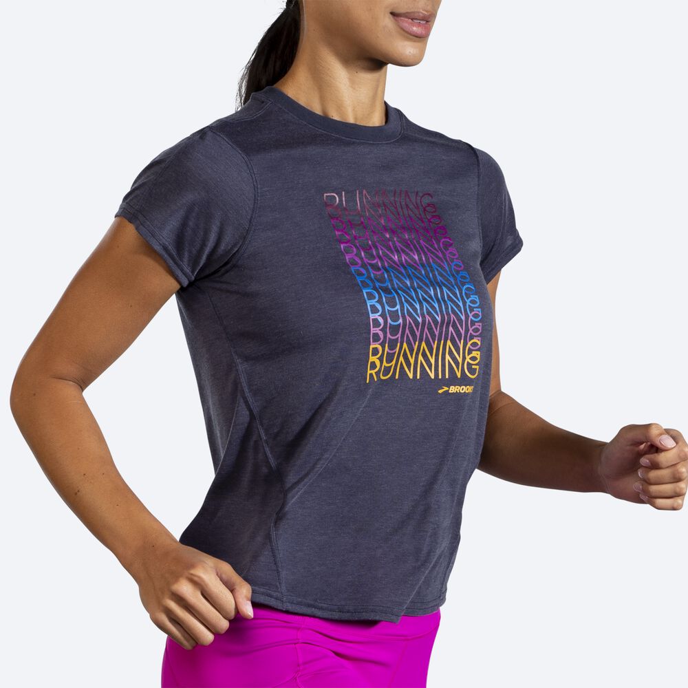 Camiseta Brooks Distance Estampadas Short Sleeve Mujer Azul Marino | CR02985