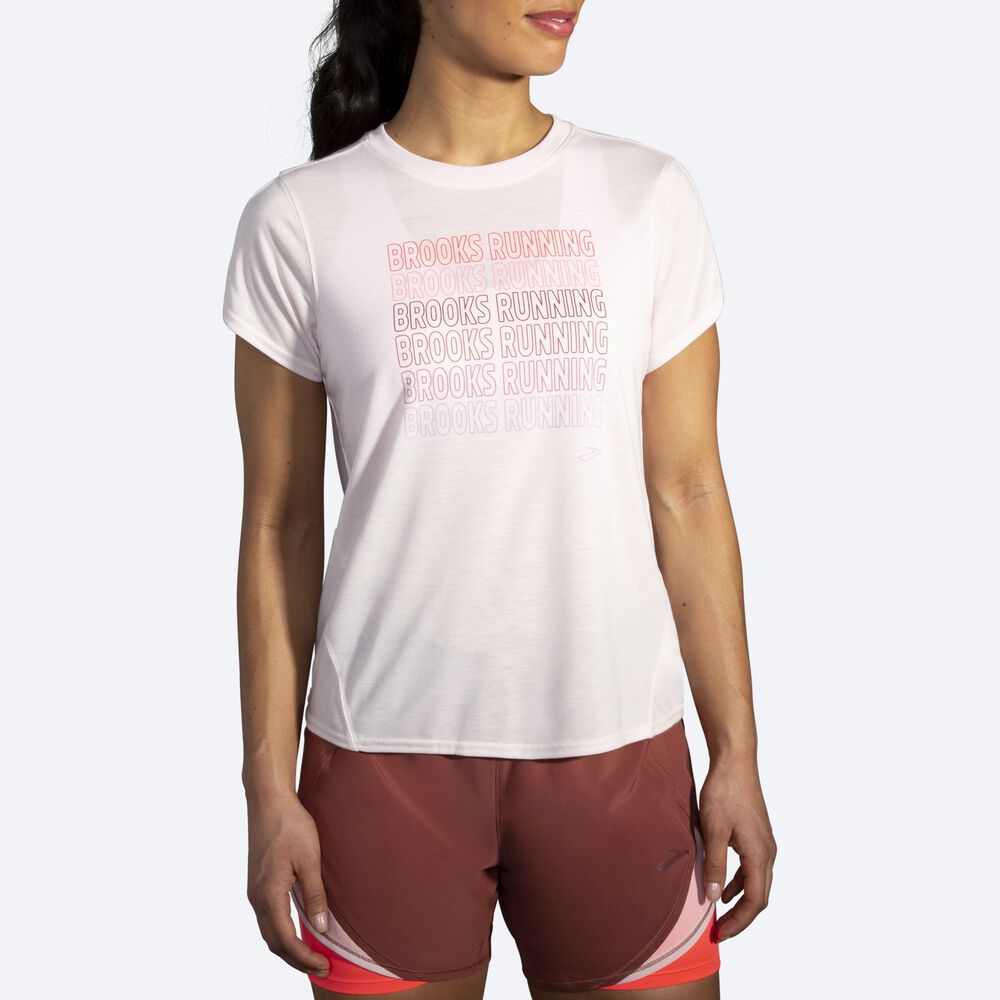 Camiseta Brooks Distance Estampadas Short Sleeve Mujer Rosas | CR03278