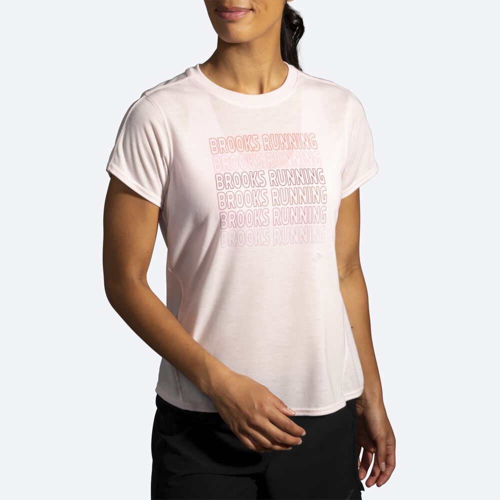 Camiseta Brooks Distance Estampadas Short Sleeve Mujer Rosas | CR03278