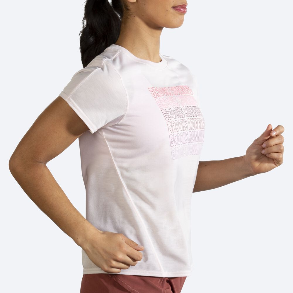 Camiseta Brooks Distance Estampadas Short Sleeve Mujer Rosas | CR03278