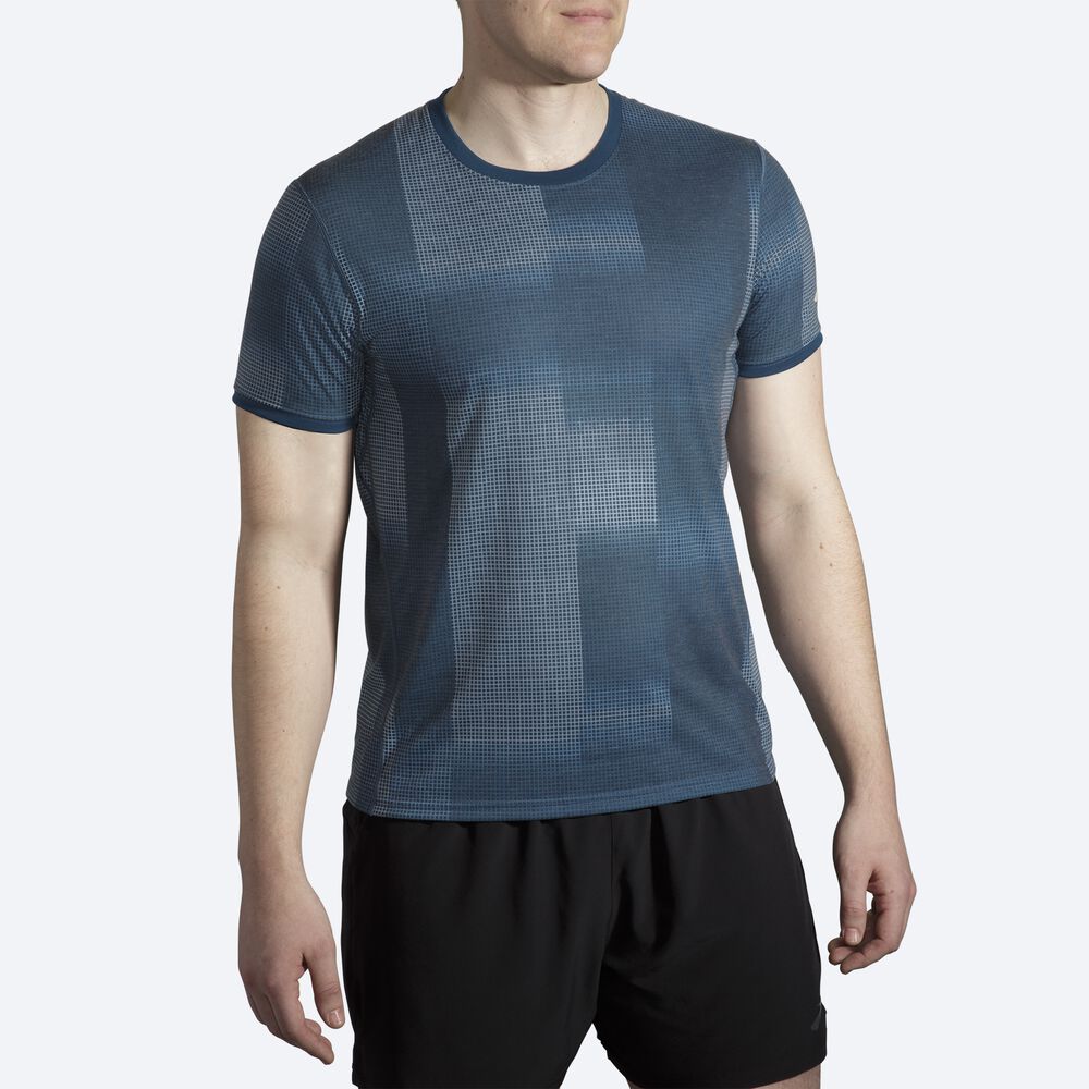 Camiseta Brooks Distance Estampadas Short Sleeve Hombre Indigo | CR12486