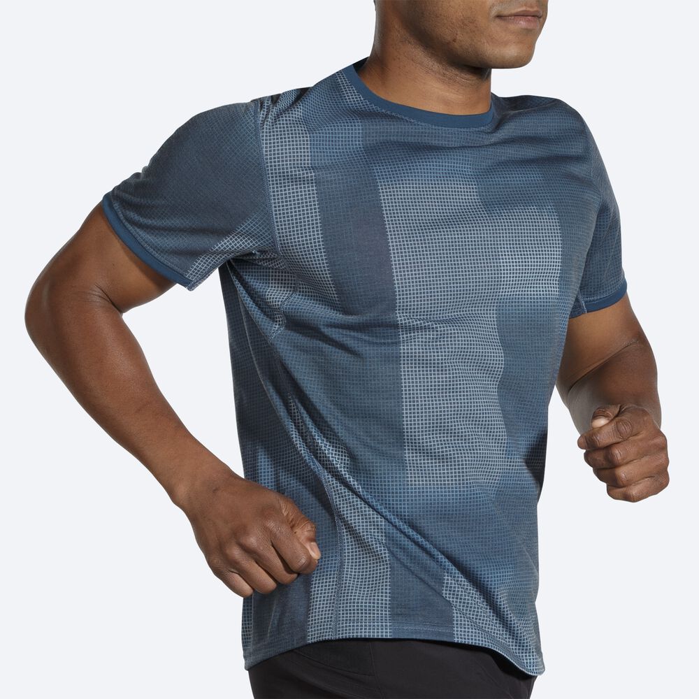 Camiseta Brooks Distance Estampadas Short Sleeve Hombre Indigo | CR12486