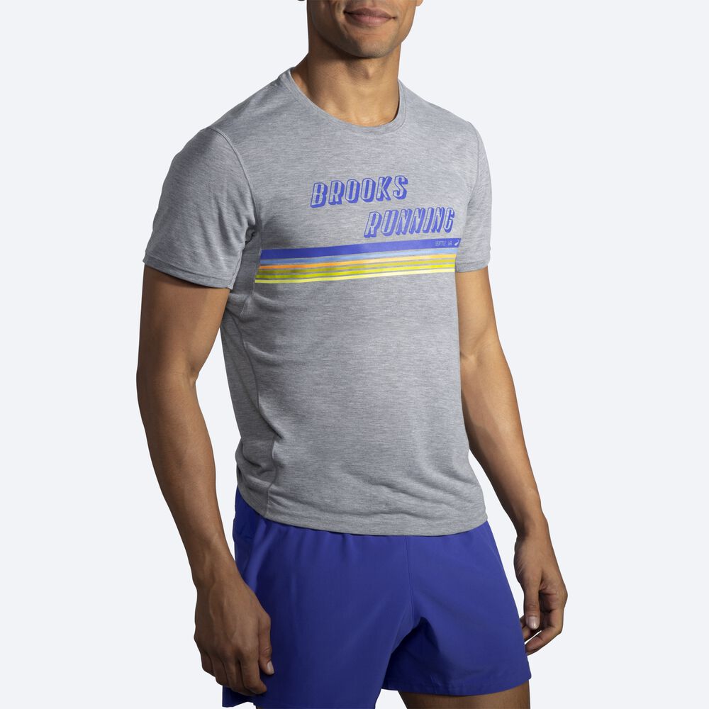 Camiseta Brooks Distance Estampadas Short Sleeve Hombre Gris/Rayadas | CR13780