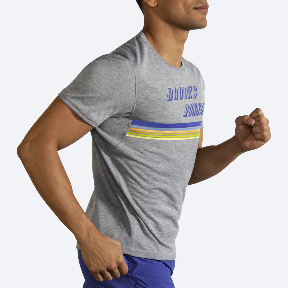 Camiseta Brooks Distance Estampadas Short Sleeve Hombre Gris/Rayadas | CR13780