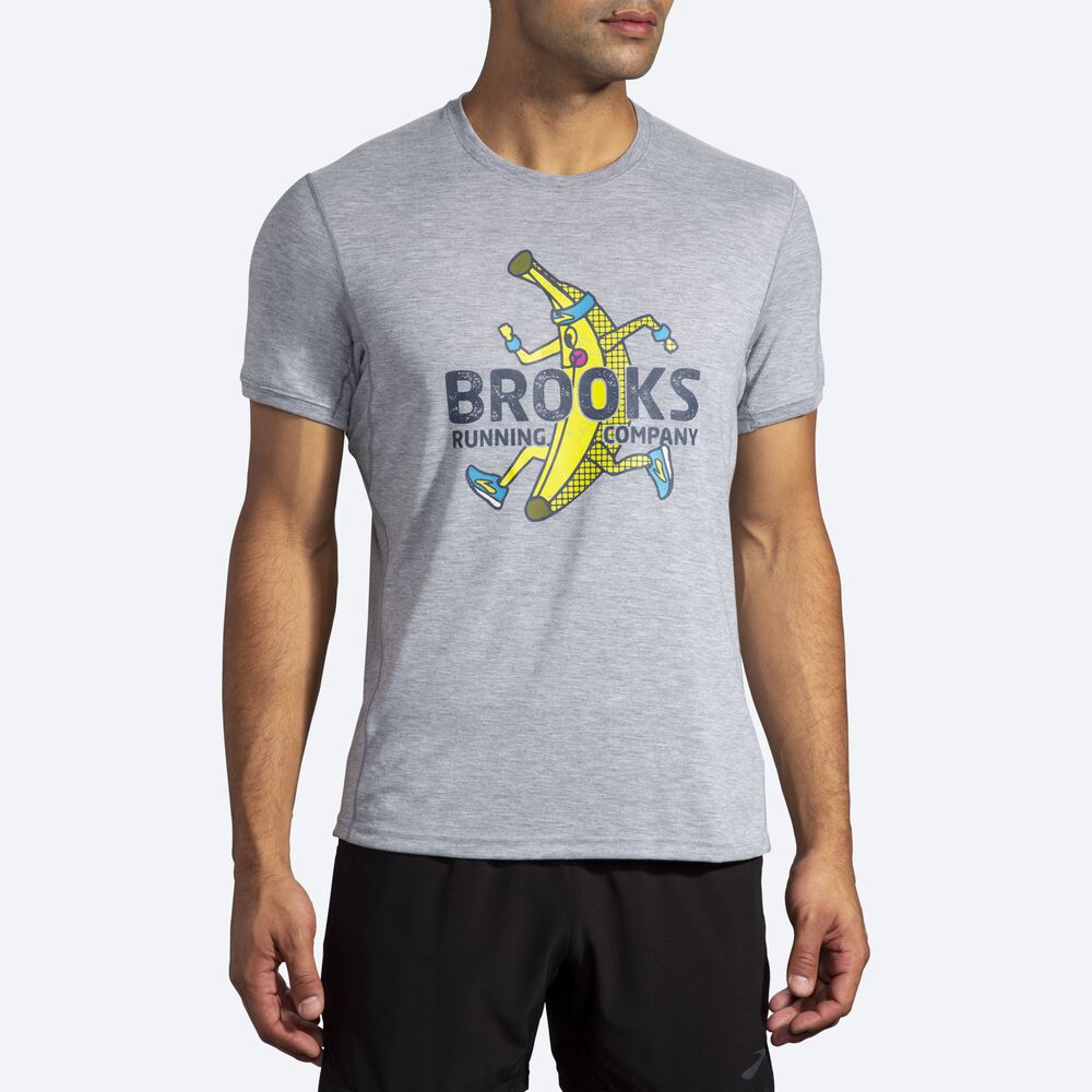 Camiseta Brooks Distance Estampadas Short Sleeve Hombre Gris | CR14532