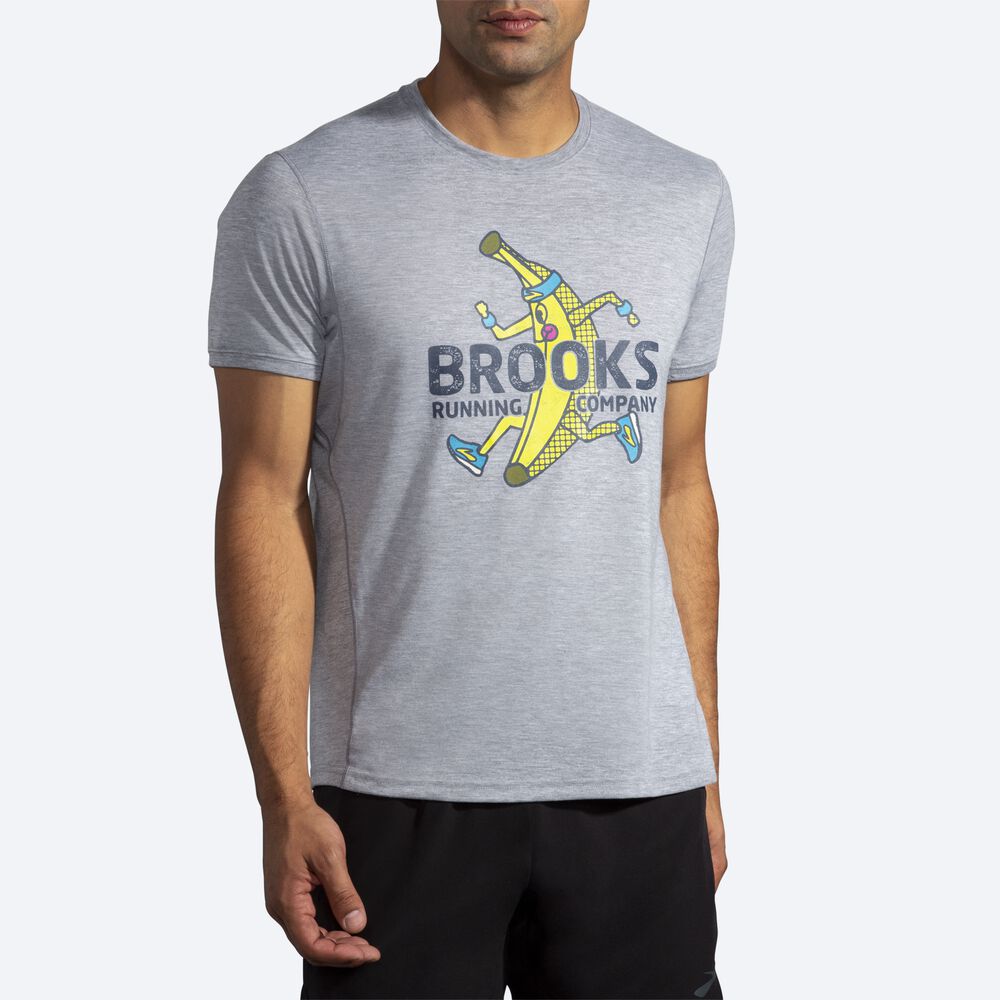 Camiseta Brooks Distance Estampadas Short Sleeve Hombre Gris | CR14532