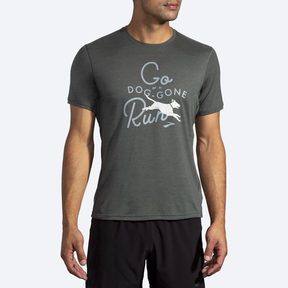 Camiseta Brooks Distance Estampadas Short Sleeve Hombre Oscuro | CR16840