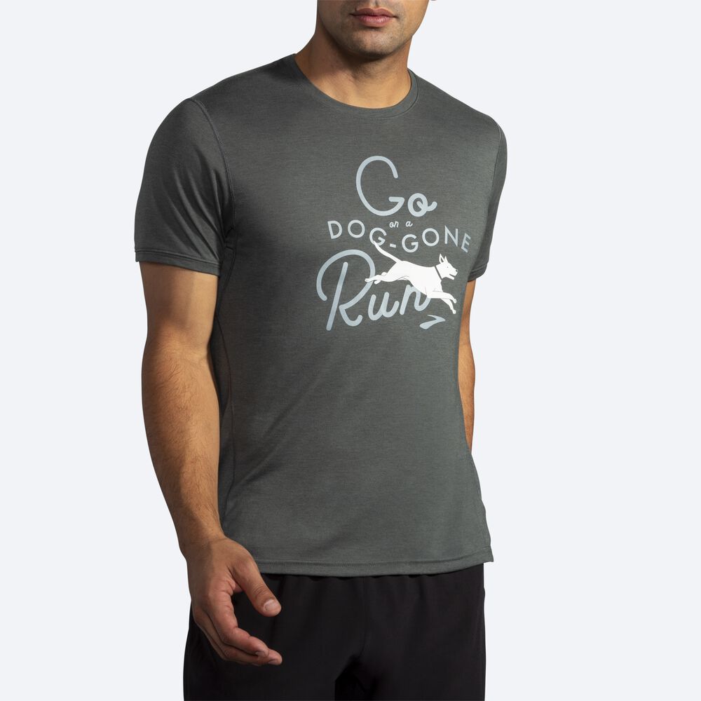 Camiseta Brooks Distance Estampadas Short Sleeve Hombre Oscuro | CR16840