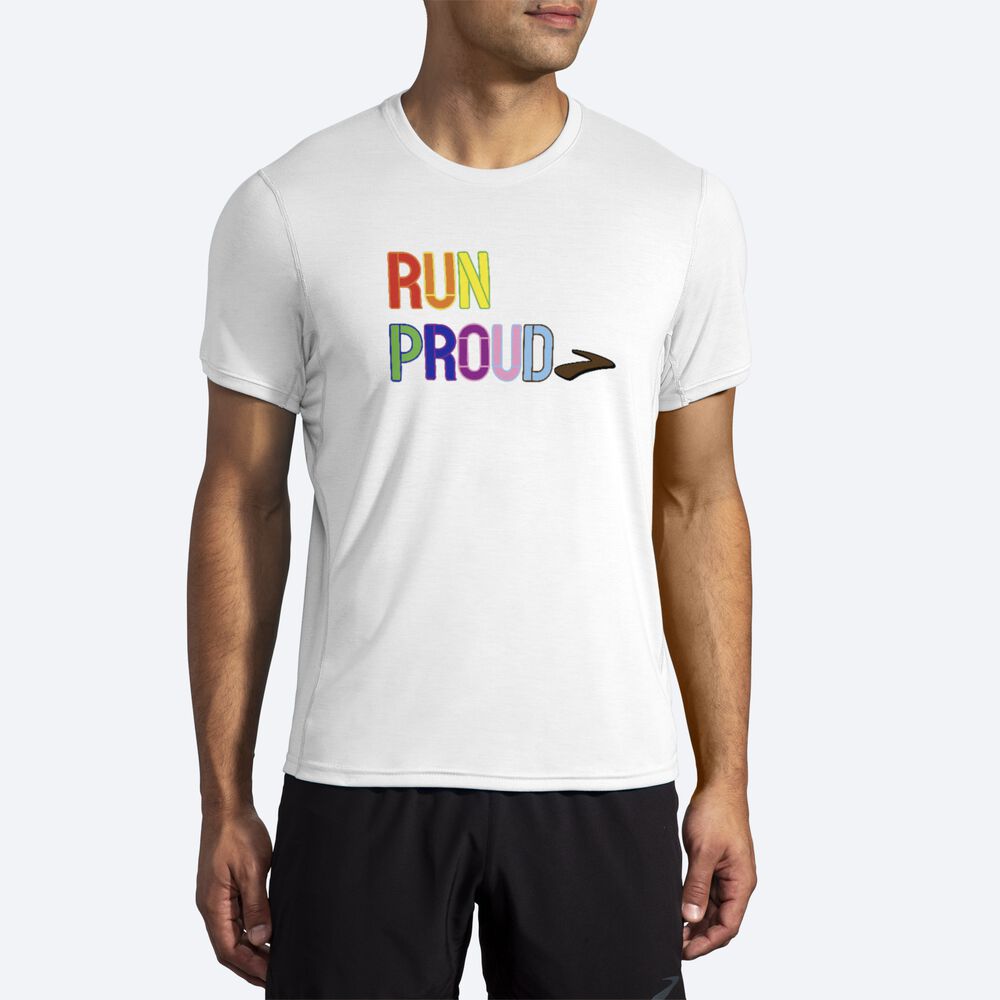 Camiseta Brooks Distance Estampadas Short Sleeve Hombre Blancas | CR19278