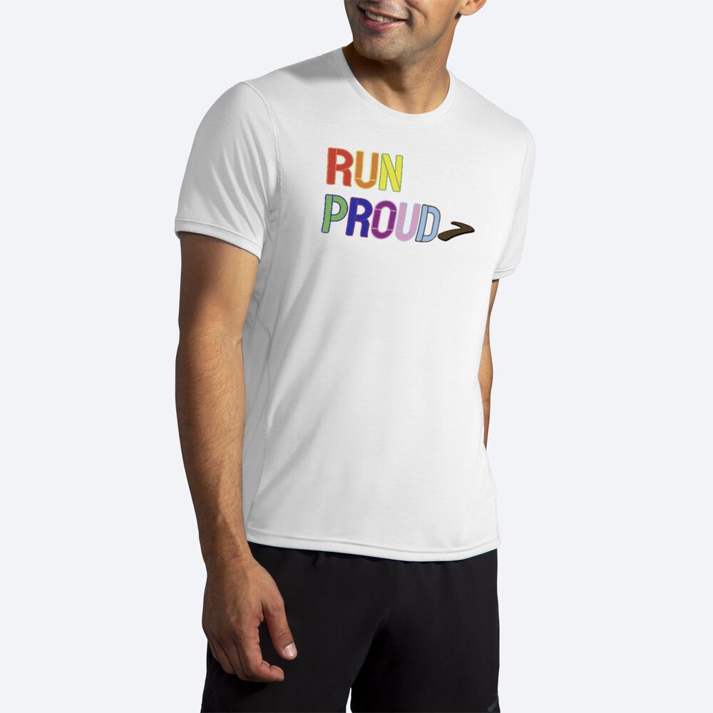 Camiseta Brooks Distance Estampadas Short Sleeve Hombre Blancas | CR19278