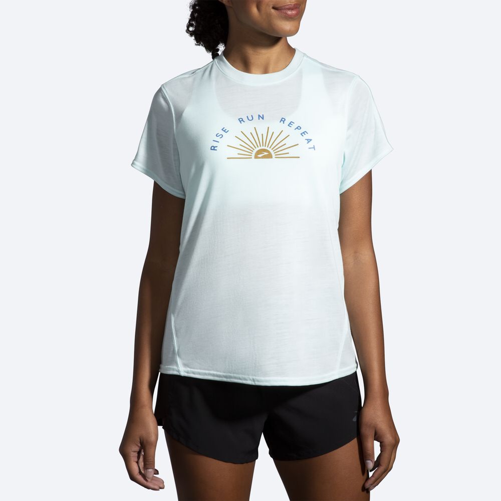 Camiseta Brooks Distance Estampadas Short Sleeve Mujer Azules | CR24769