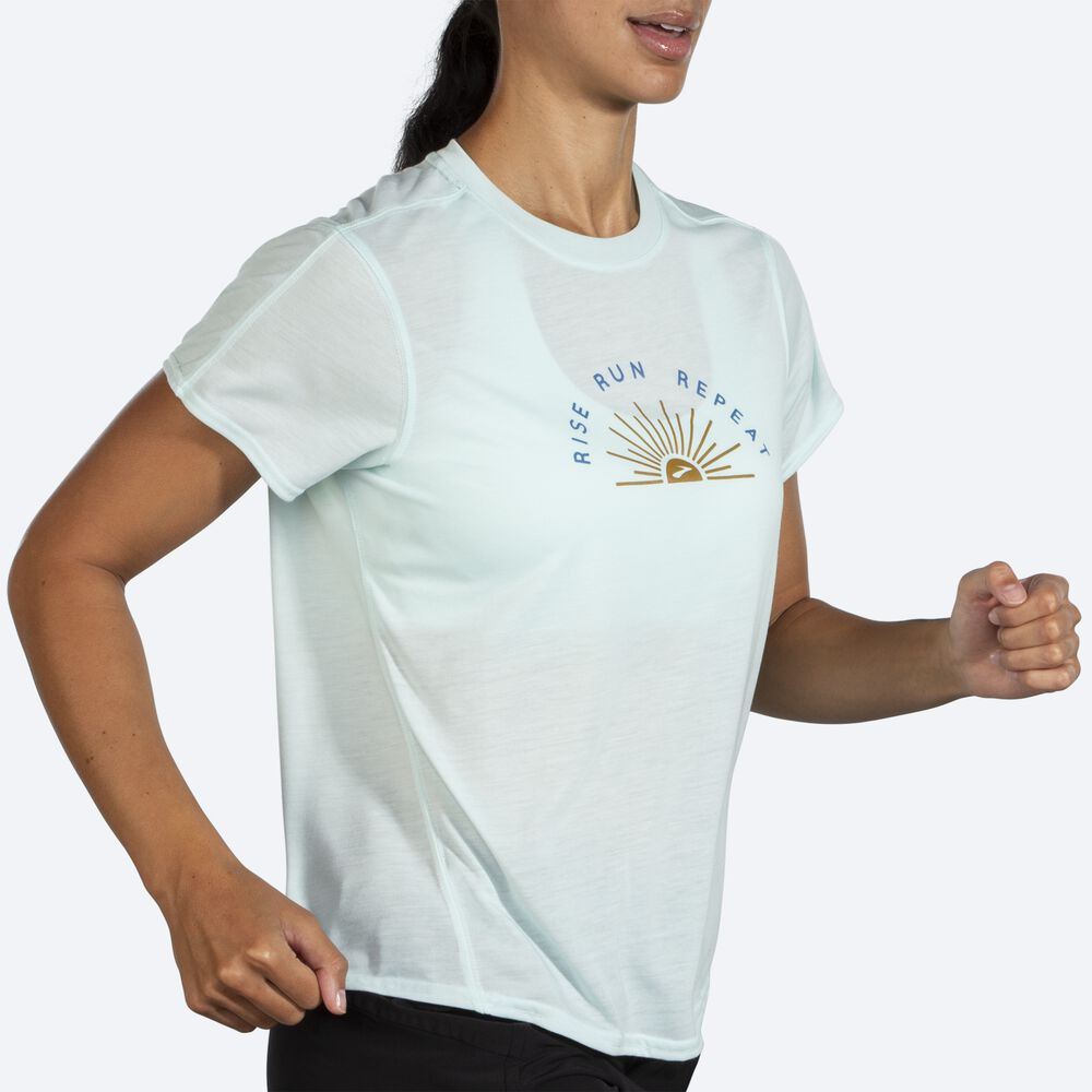 Camiseta Brooks Distance Estampadas Short Sleeve Mujer Azules | CR24769