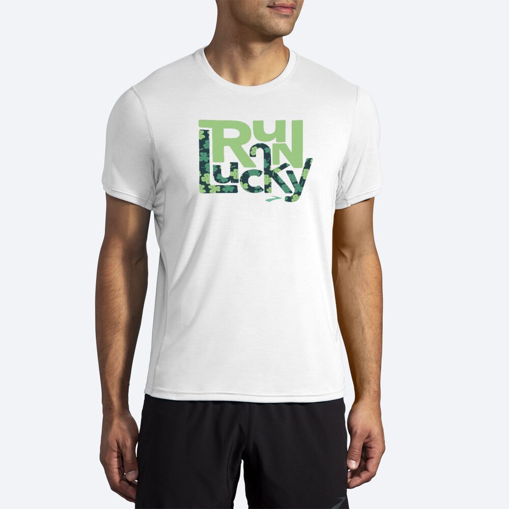 Camiseta Brooks Distance Estampadas Short Sleeve Hombre Blancas | CR26138