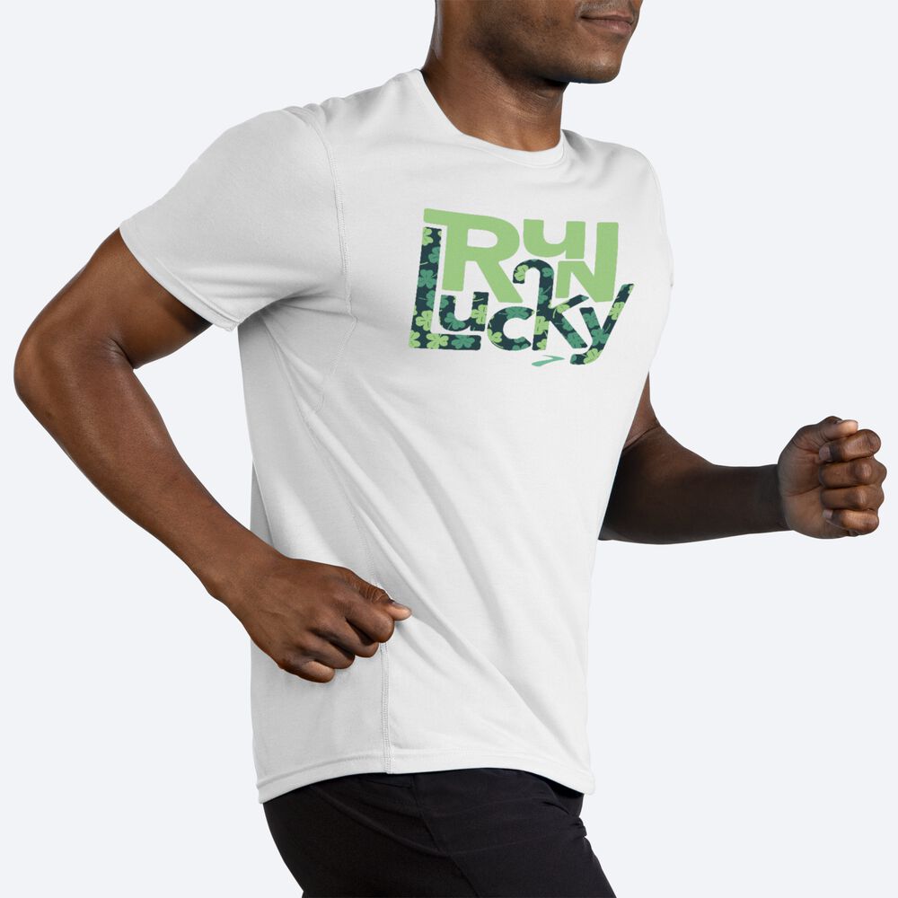 Camiseta Brooks Distance Estampadas Short Sleeve Hombre Blancas | CR26138