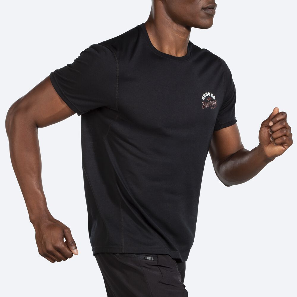 Camiseta Brooks Distance Estampadas Short Sleeve Hombre Negras | CR26390