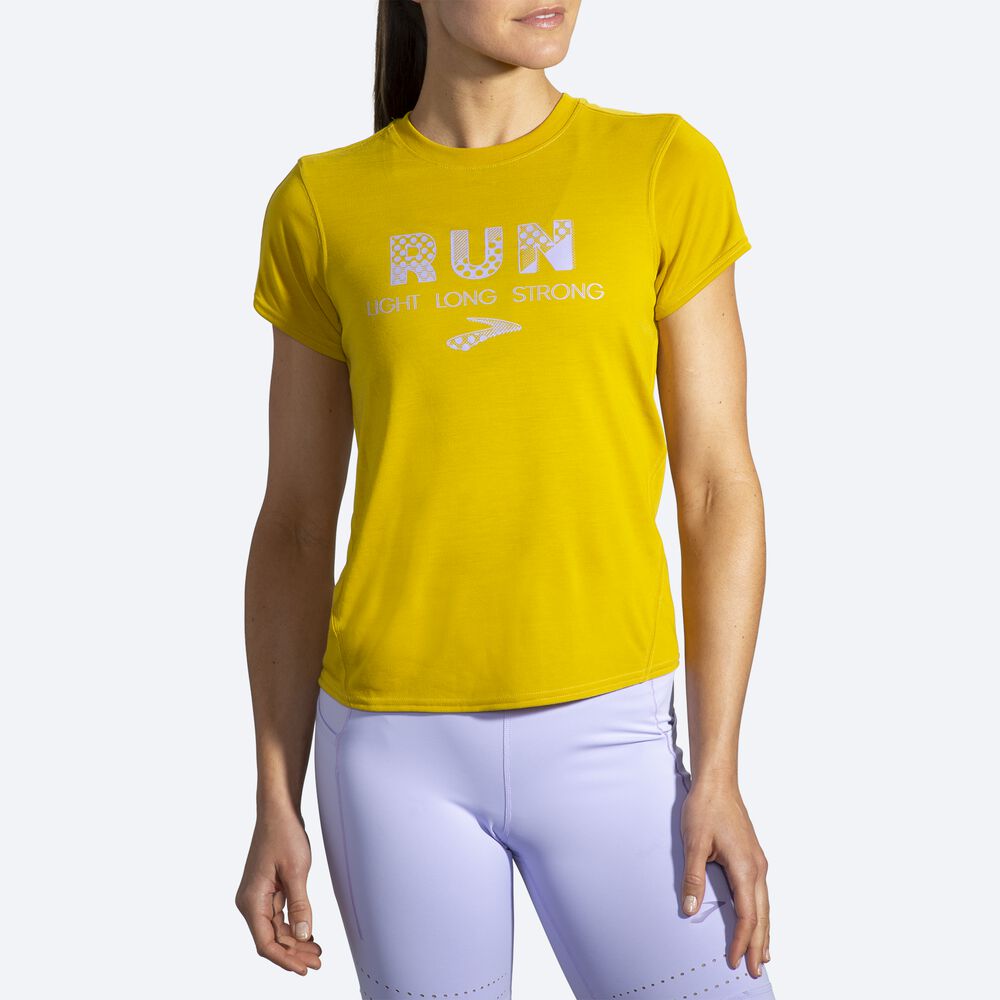 Camiseta Brooks Distance Estampadas Short Sleeve Mujer Doradas | CR35961