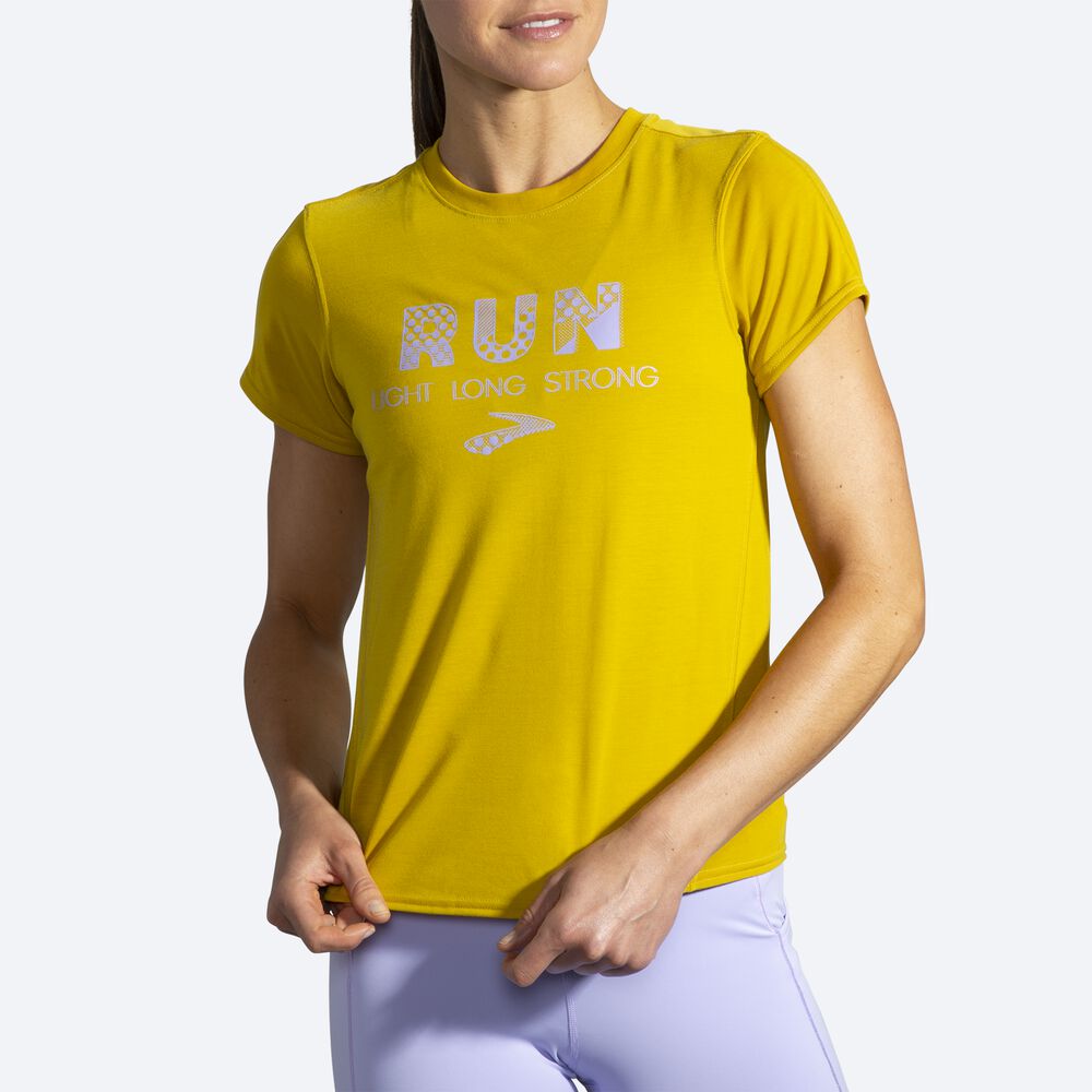 Camiseta Brooks Distance Estampadas Short Sleeve Mujer Doradas | CR35961