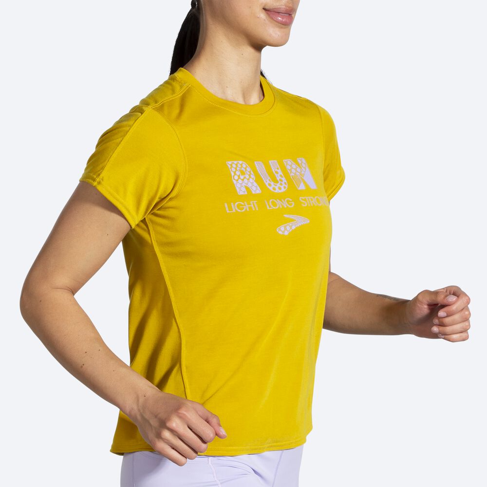 Camiseta Brooks Distance Estampadas Short Sleeve Mujer Doradas | CR35961