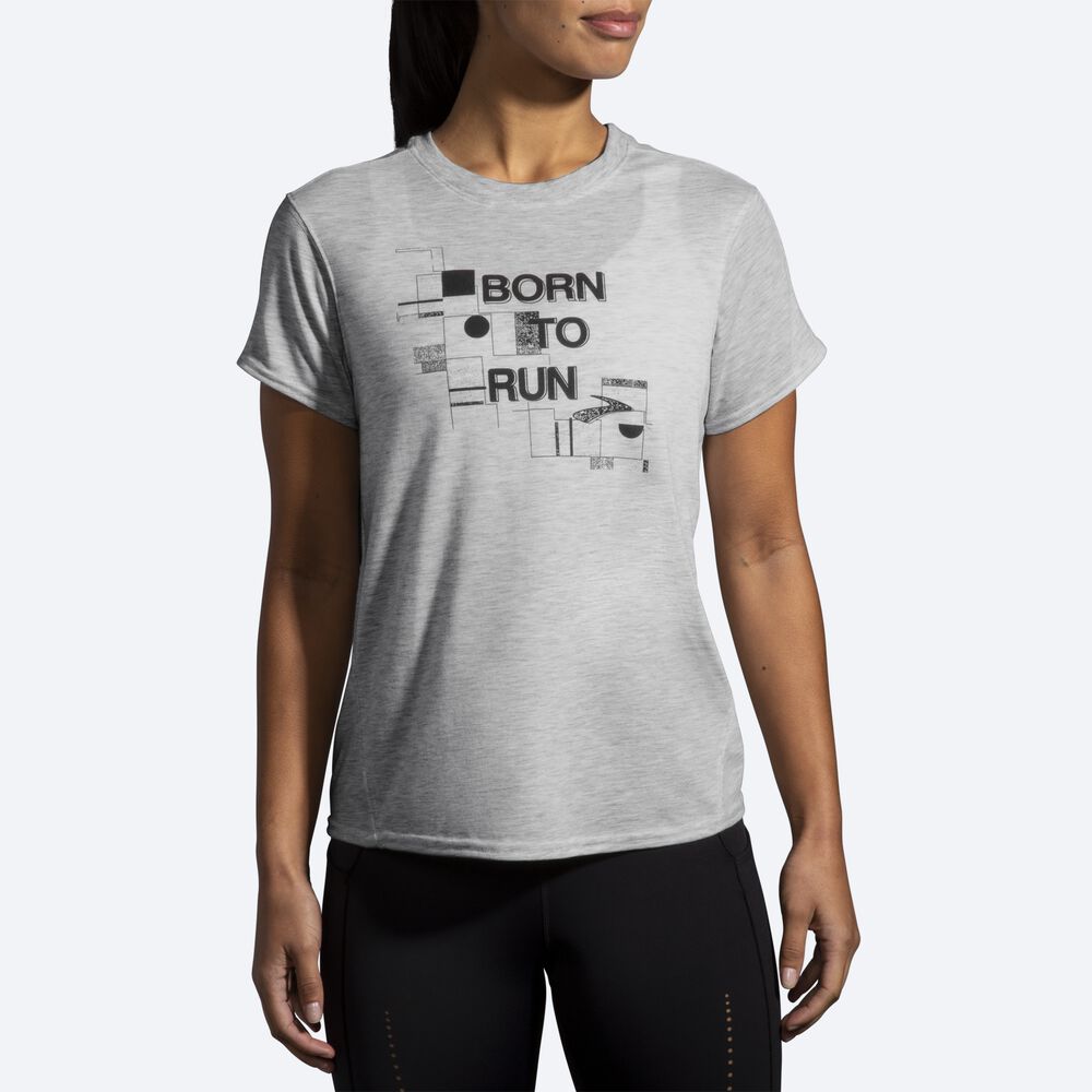 Camiseta Brooks Distance Estampadas Short Sleeve Mujer Gris | CR38617