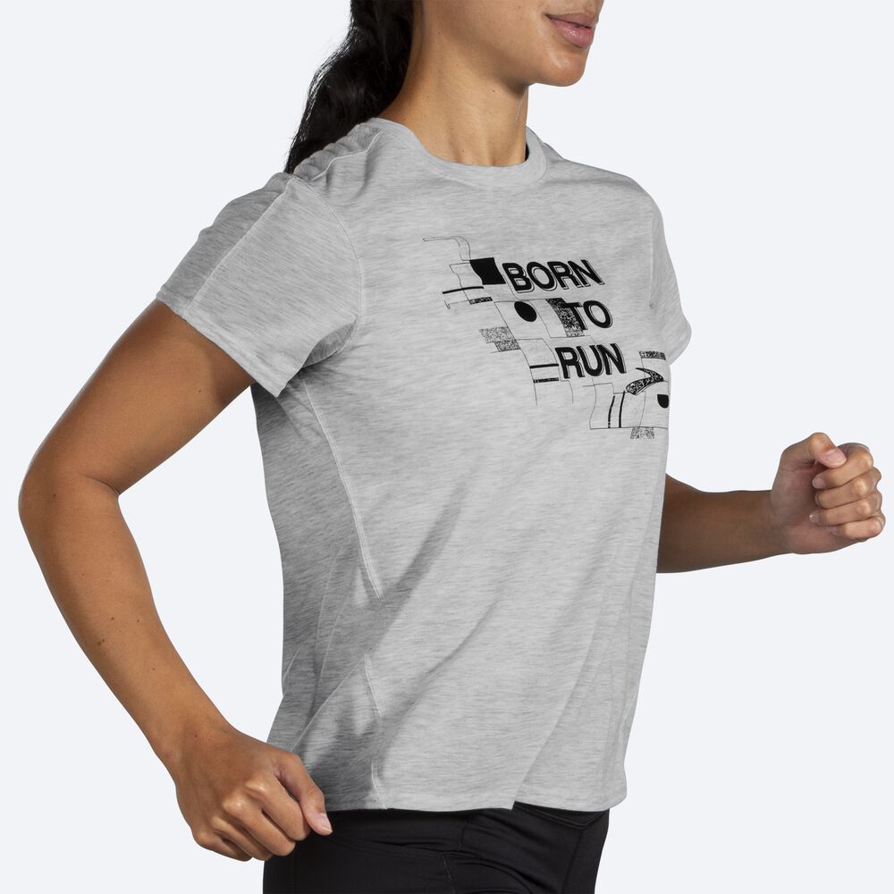 Camiseta Brooks Distance Estampadas Short Sleeve Mujer Gris | CR38617