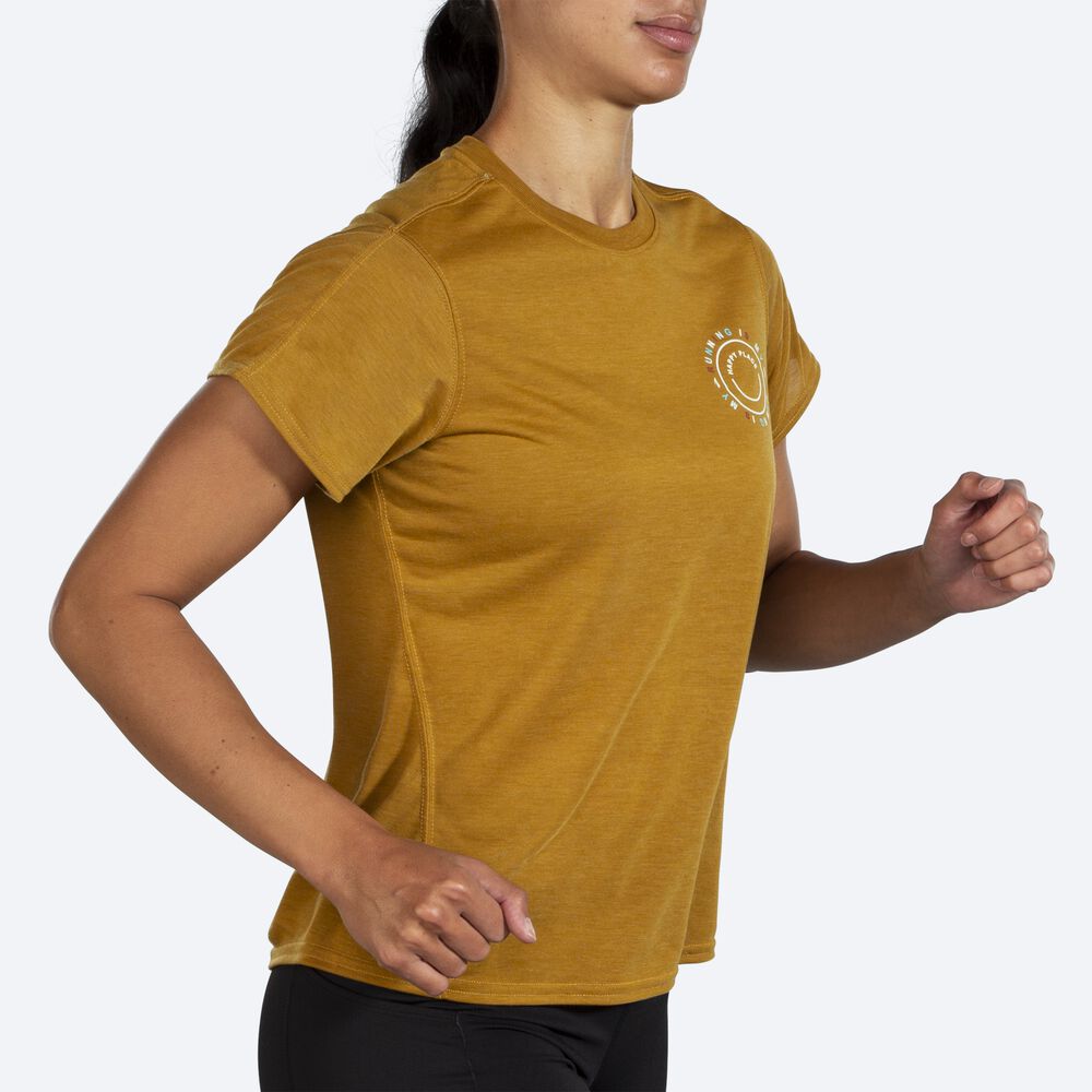 Camiseta Brooks Distance Estampadas Short Sleeve Mujer Verde Oliva | CR39871