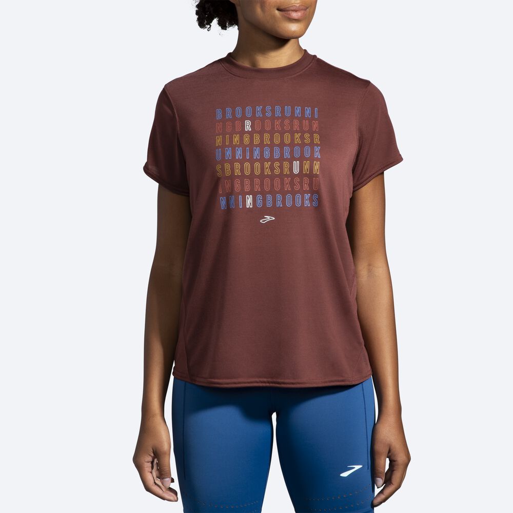 Camiseta Brooks Distance Estampadas Short Sleeve Mujer Chocolate | CR45936