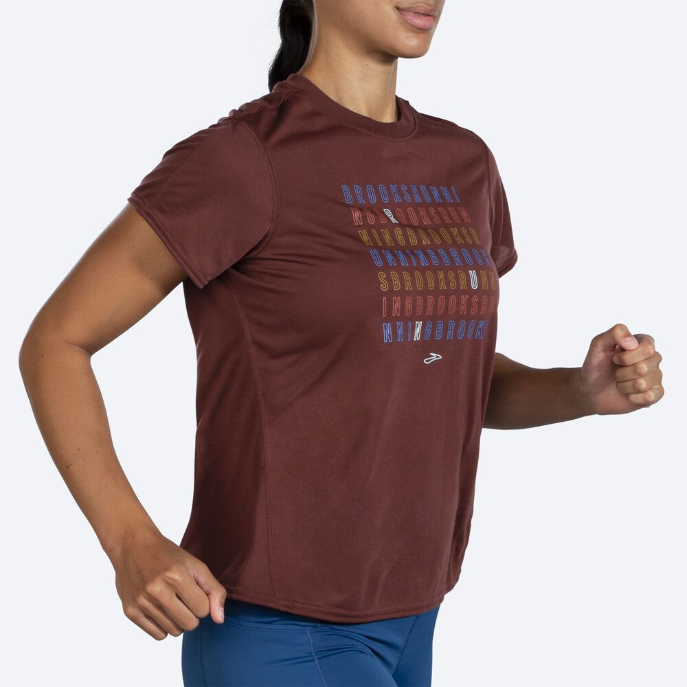 Camiseta Brooks Distance Estampadas Short Sleeve Mujer Chocolate | CR45936